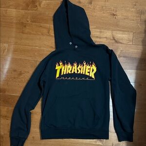 Thrasher Black Hoodie with Flame Logo